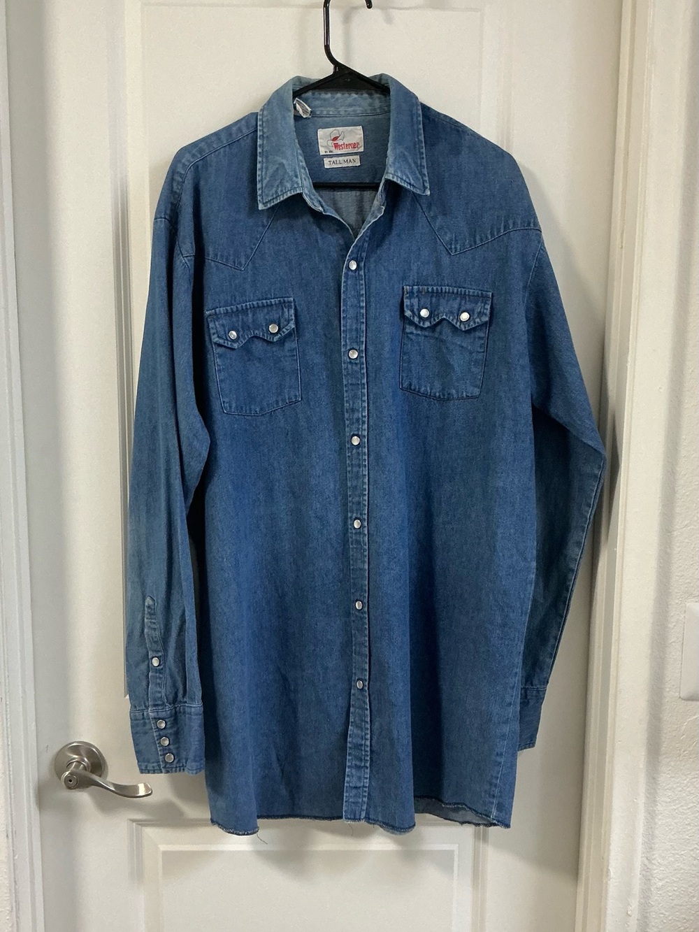Vintage Westerner by BBI Denim Pearl Snap Shirt Men’s XL Tall Light Acid Wash